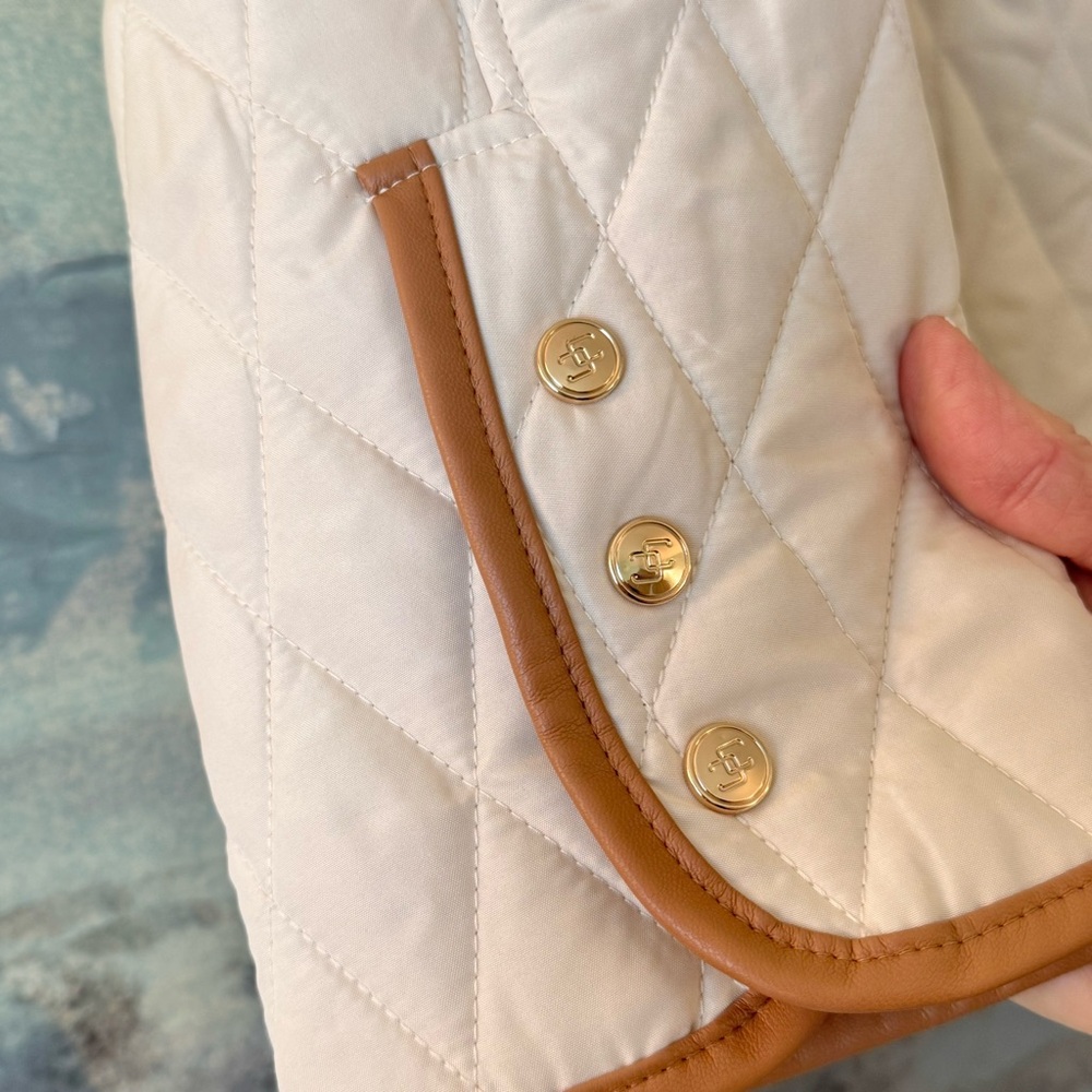 Chico’s Quilted Mid-Length Barn Jacket Natural Cream L(12) - Picture 6 of 15
